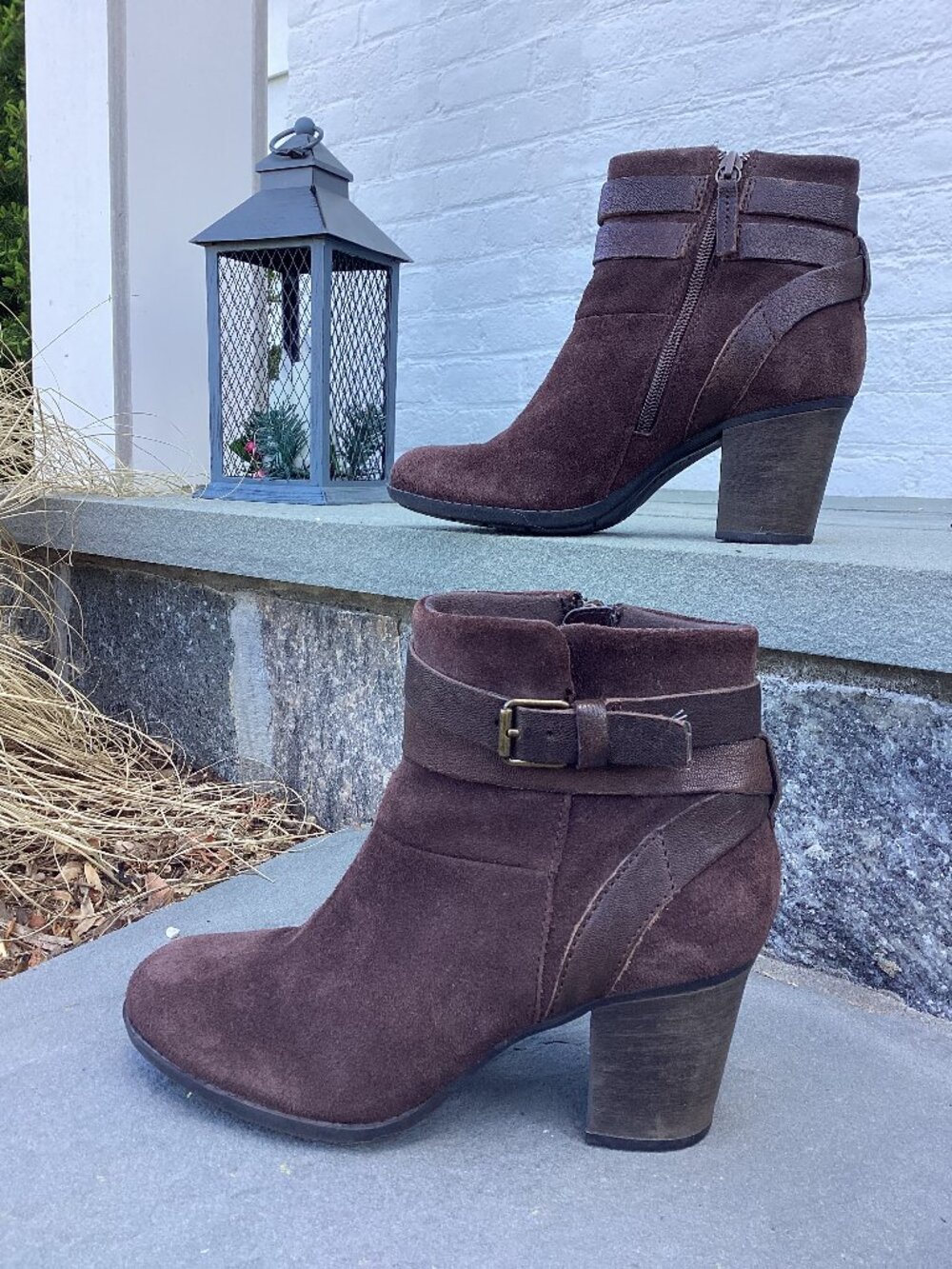 Clarks Brown, Suede, High Heeled Boots, Cushioned Sole, Women's Size 7.5